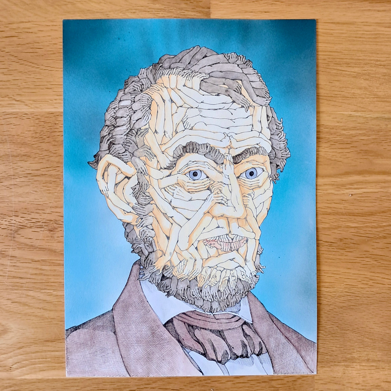Shintaro Kago original painting : Abraham Lincoln ( artwork from icons vol.2 )