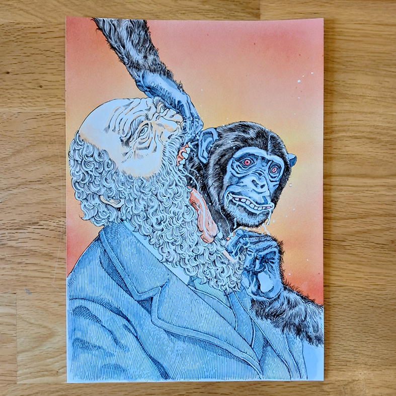 Shintaro Kago original painting : Charles Darwin( artwork from icons vol.2 )
