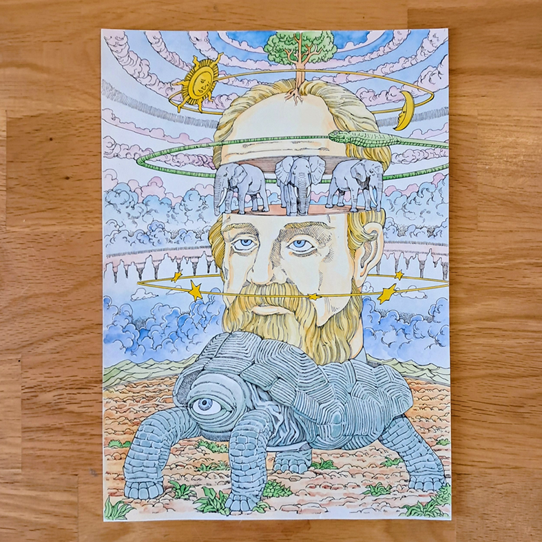 Shintaro Kago original painting : Galileo Galilei ( artwork from icons vol.2 )