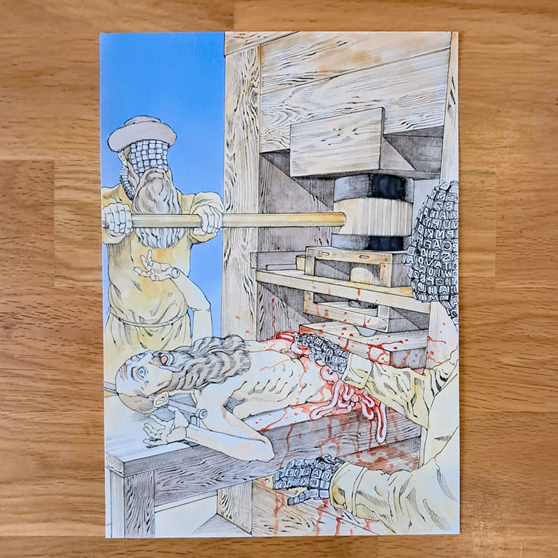 Shintaro Kago original painting : Johannes Gutenberg ( artwork from icons vol.2 )