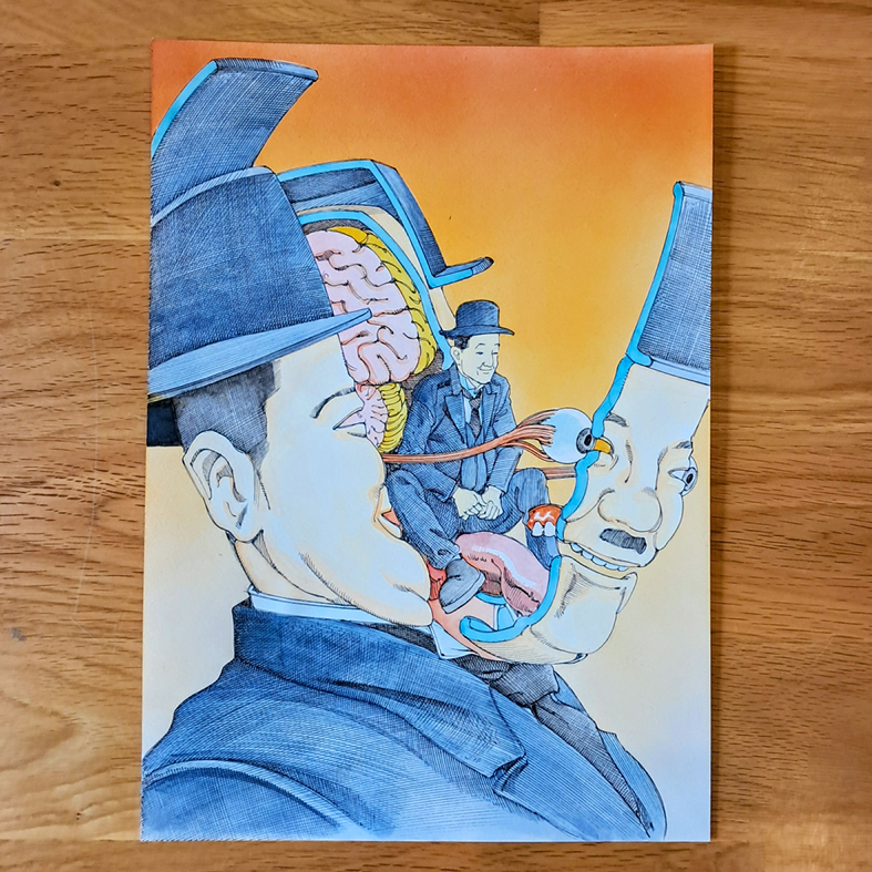 Shintaro Kago original painting : Laurel and Hardy ( artwork from icons vol.2 )