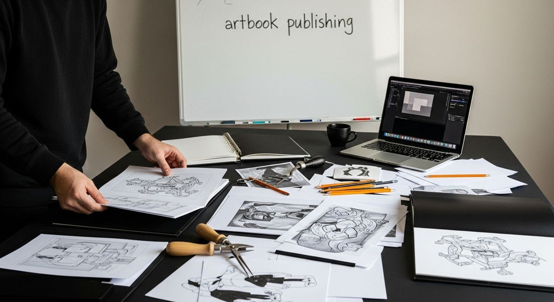 DIY artbook publishing workspace