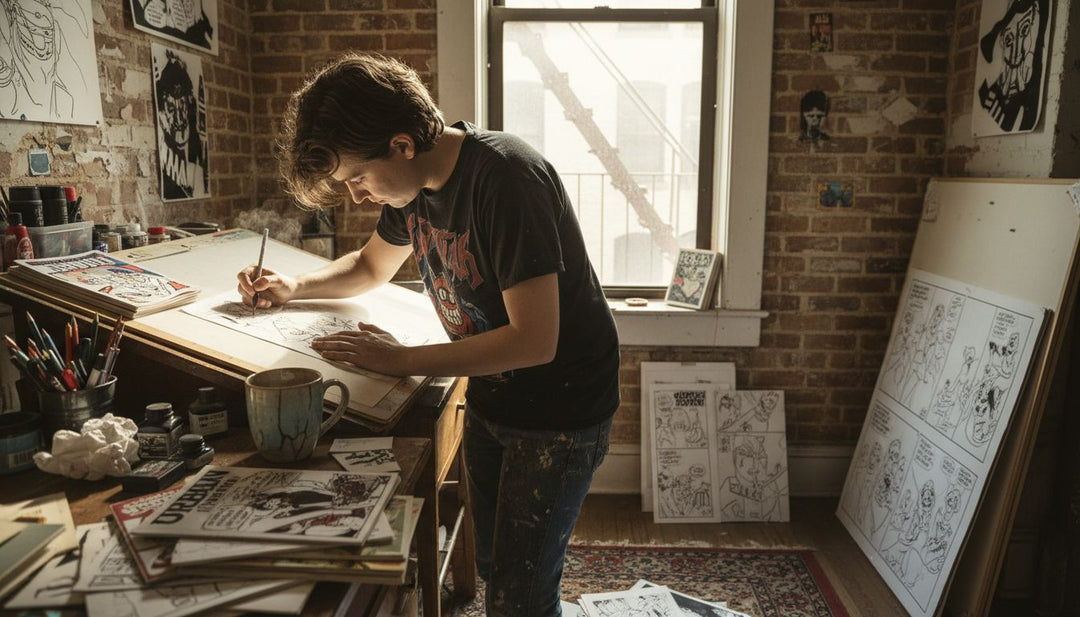Indie comic artist working in studio