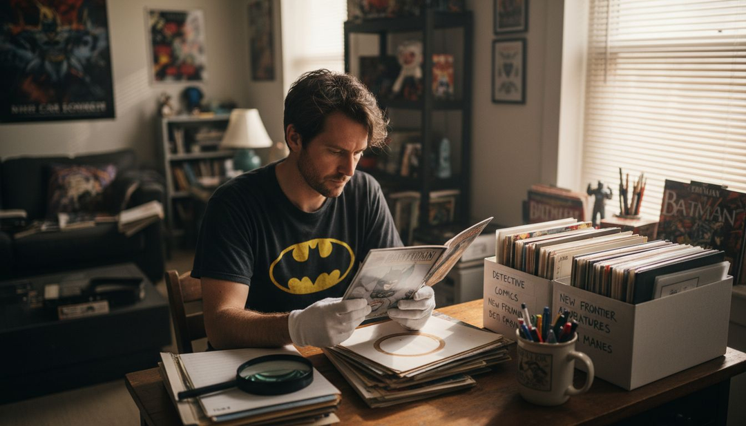 Collector examining limited edition Batman comic