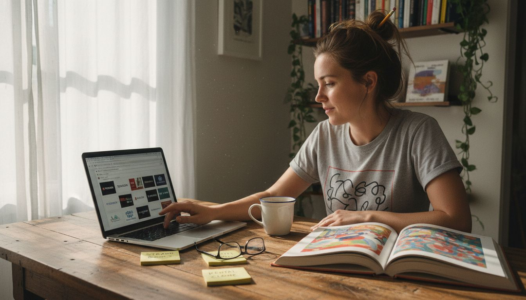 Woman searches for limited edition artbooks online