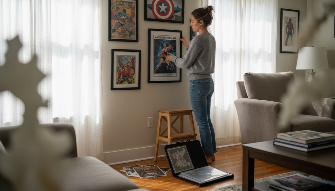 Art collector hanging Wonder Woman limited edition frame
