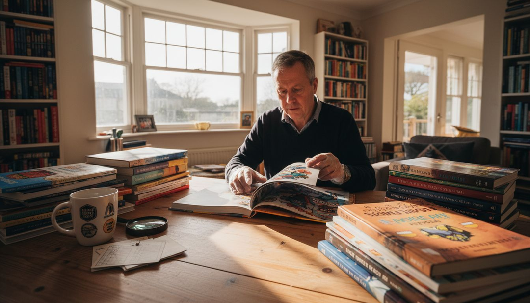 Collector reviewing graphic novel collection