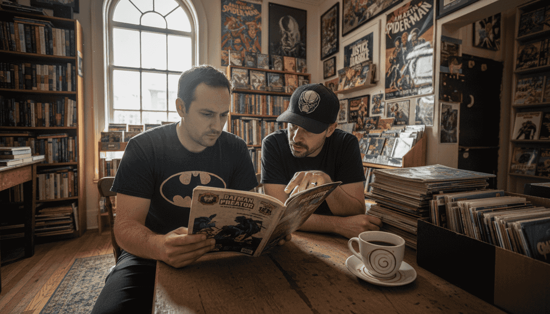 Collectors examining Batman vs Predator comic