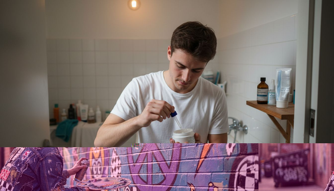 Artist silk-screening protest poster in studio