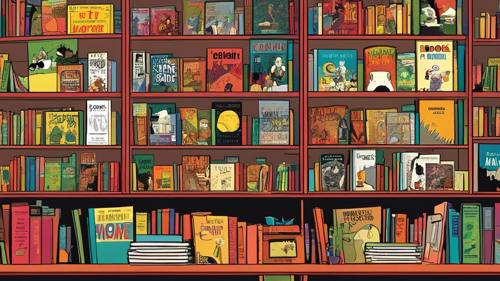 Bookshelves filled with colorful graphic novels and comics, showcasing a diverse selection of alternative graphic novels in a library setting.